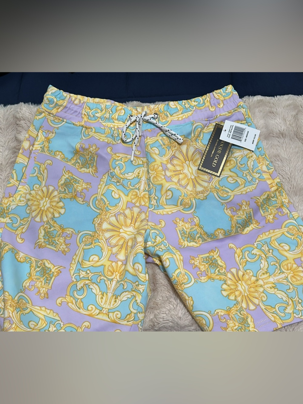 Men's Pastel Blue & Lavender Baroque Flat Front Shorts